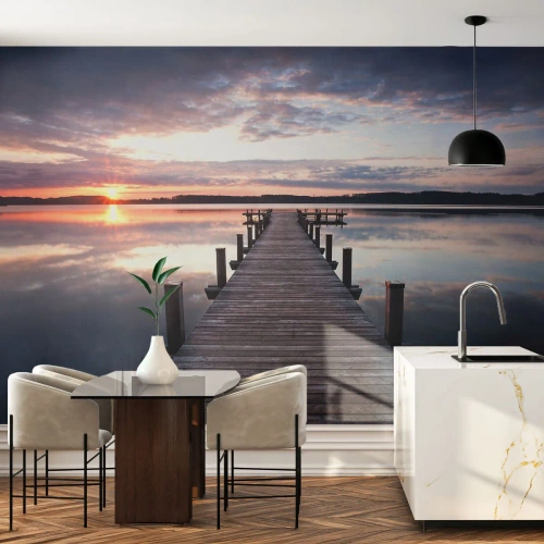 Fotomural Premium Canvas - Frontera silenciosa del día y la noche - Paisaje, Lago, Atardecer - 200x140 cm