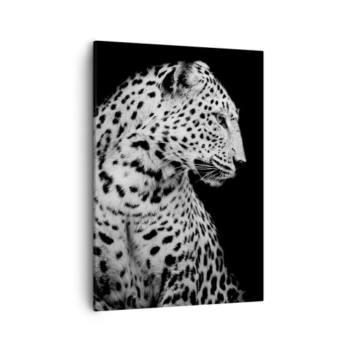 Cuadro sobre lienzo - Impresión de Imagen - Imagen en blanco y negro de un leopardo sobre un fondo negro. - 50x70cm - El perfil derecho es perfecto - Decoración de pared moderna para salón y dormitorio ARTTOR