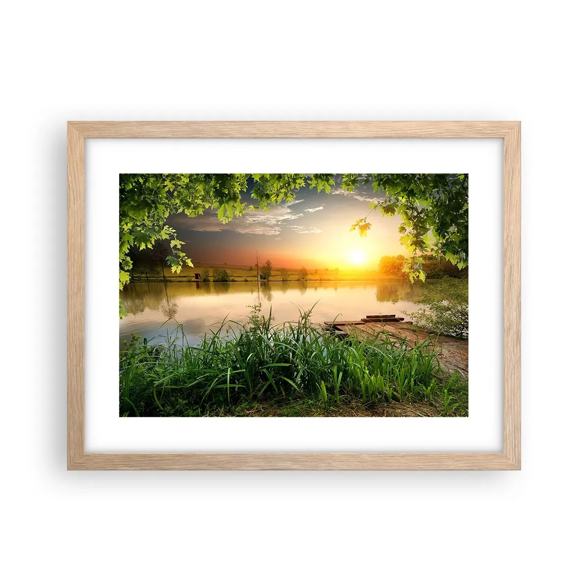 Póster en marco roble claro - Paisaje en un marco verde - 40x30 cm