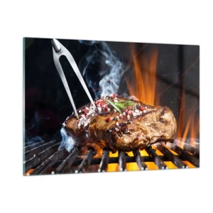 Cuadro sobre vidrio - Impresiones sobre Vidrio - Filete a la parrilla con especias a la parrilla - 120x80cm - Jugoso y fragante - Decoración de pared moderna para salón y dormitorio ARTTOR