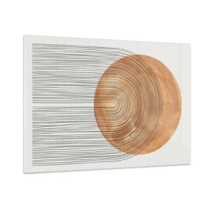 Cuadro sobre vidrio - Impresiones sobre Vidrio - Forma geométrica con líneas concéntricas y un círculo dorado. - 100x70cm - Una composición soleada - Decoración de pared moderna para salón y dormitorio ARTTOR