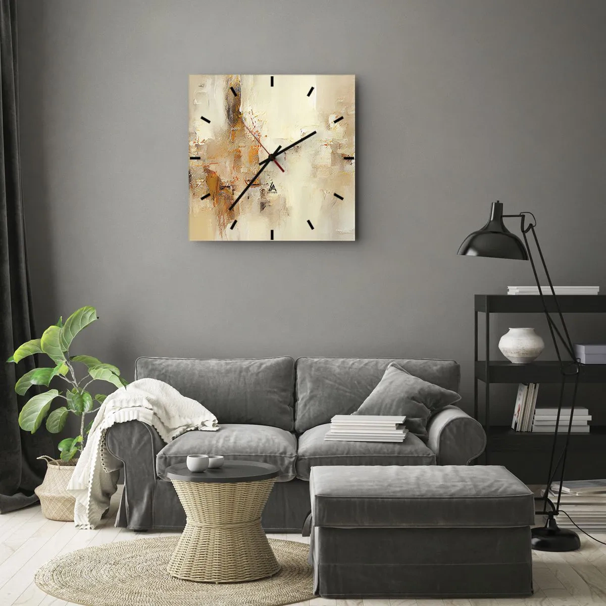 Reloj de pared - Reloj de vidrio - Una composición abstracta en tonos cálidos de amarillo y marrón. - 30x30cm - El alma del ámbar - Decoración de pared moderna para salón y dormitorio ARTTOR