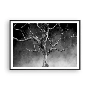 Póster en marco negro - Un árbol seco en blanco y negro contra la niebla. - 100x70cm - Primordial y sagrado - Decoración de pared moderna para salón y dormitorio ARTTOR