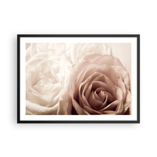 Póster en marco negro - Delicadas rosas en tonos pastel beige. - 70x50cm - En el corazón de una rosa - Decoración de pared moderna para salón y dormitorio ARTTOR