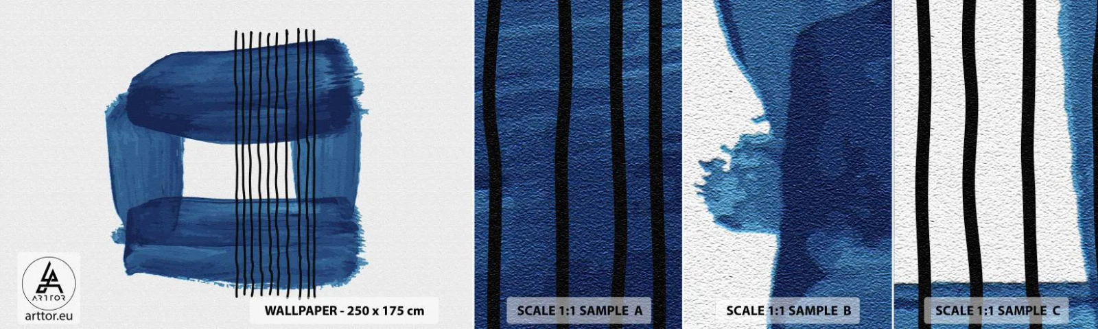 Muestra de fotomural autoadhesivo Deluxe Sticker - Composición azul y negra - Abstracción, Pedazo, Arte Moderno - 100x30 cm