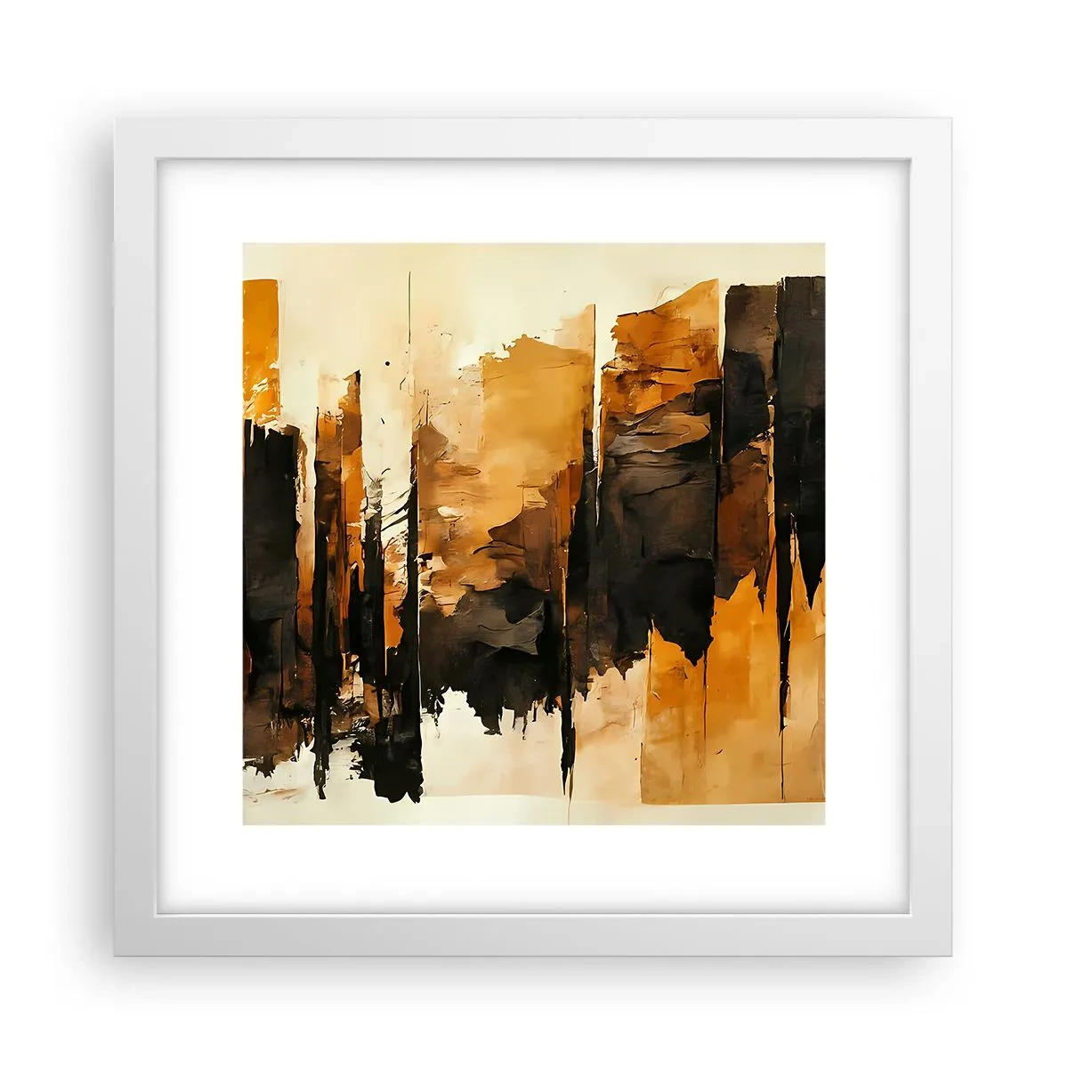 Póster en marco blanco - Armonía de negro y oro - 30x30 cm