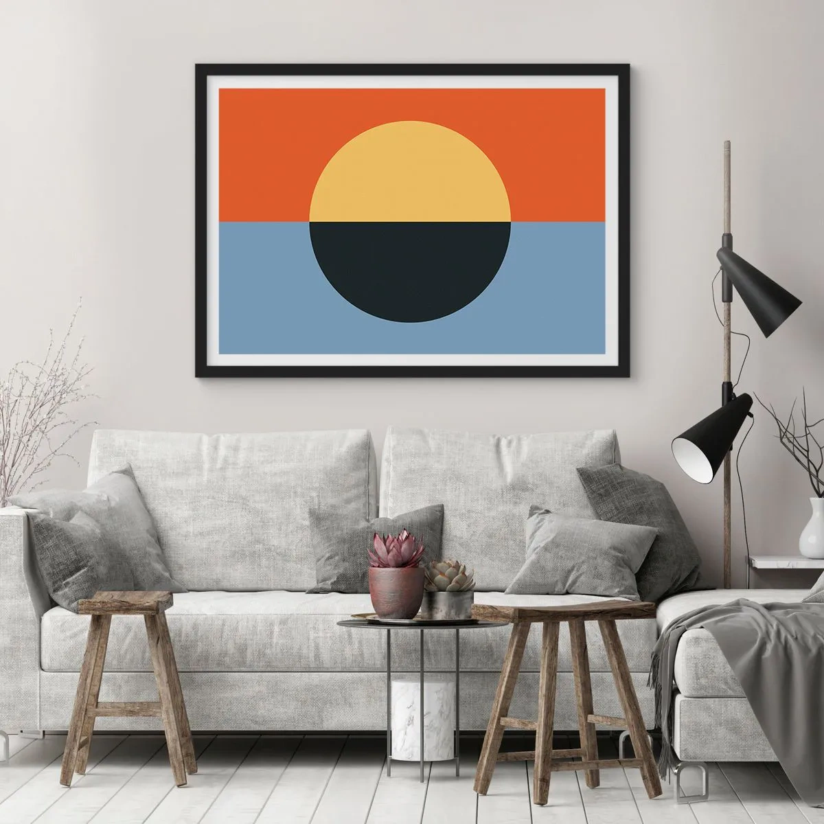 Póster en marco negro - Una composición de calidez y frescura - 91x61 cm
