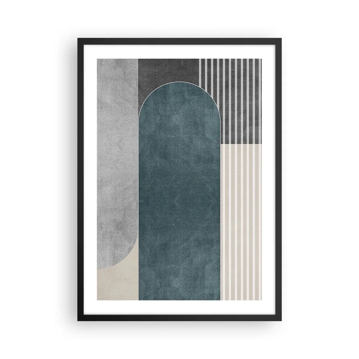 Póster en marco negro - Composición geométrica en tonos verdes y grises. - 50x70cm - Composición horizontal - Decoración de pared moderna para salón y dormitorio ARTTOR