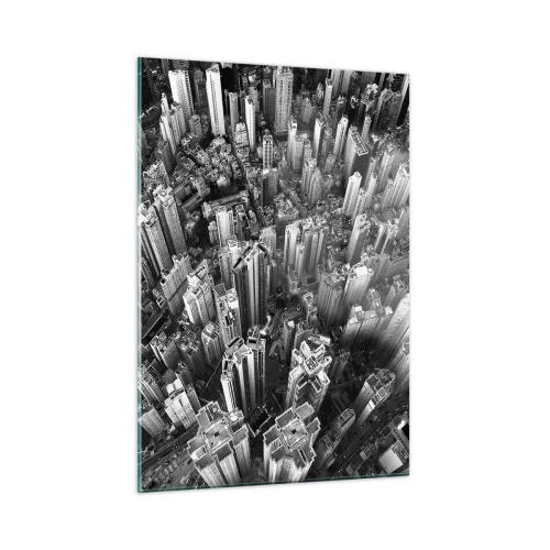 Cuadro sobre vidrio - Impresiones sobre Vidrio - Vista aérea de la ciudad en blanco y negro - 50x70cm - Cada vez más alto - Decoración de pared moderna para salón y dormitorio ARTTOR
