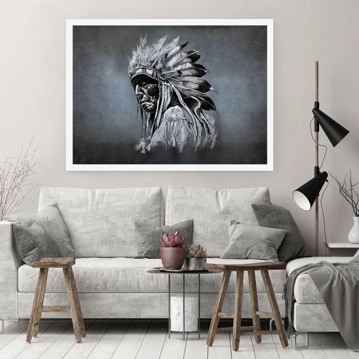 Póster - Retrato de un jefe indio con un tocado tradicional - 100x70cm - Regreso a las raíces - Decoración de pared moderna para salón y dormitorio ARTTOR