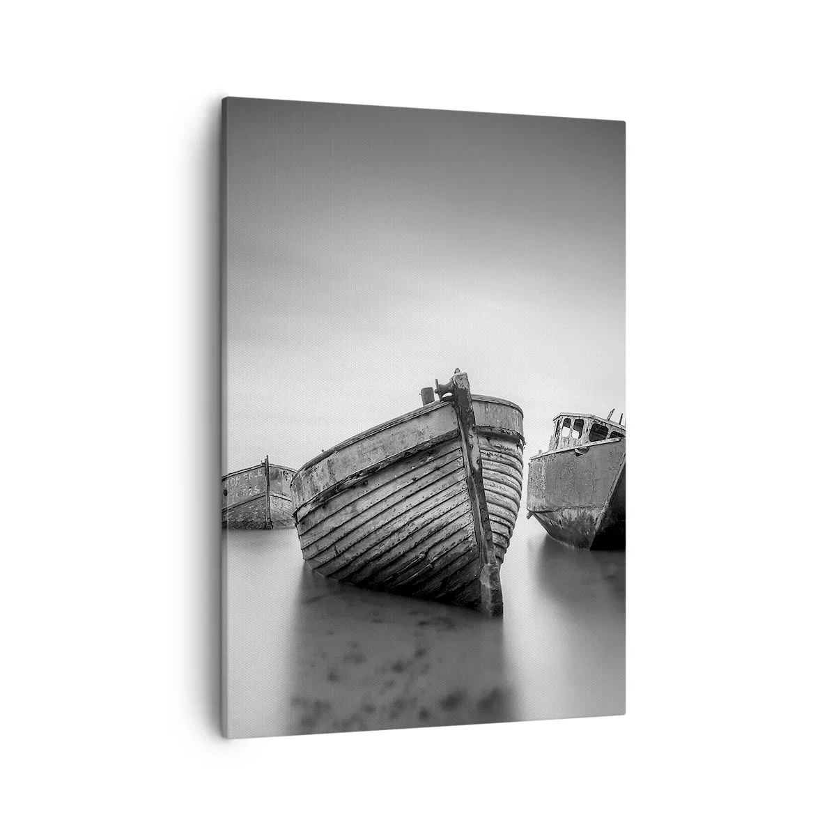Cuadro sobre lienzo - Impresión de Imagen - Barcos abandonados en aguas tranquilas - 50x70cm - Ahora solo quedan los recuerdos... - Decoración de pared moderna para salón y dormitorio ARTTOR