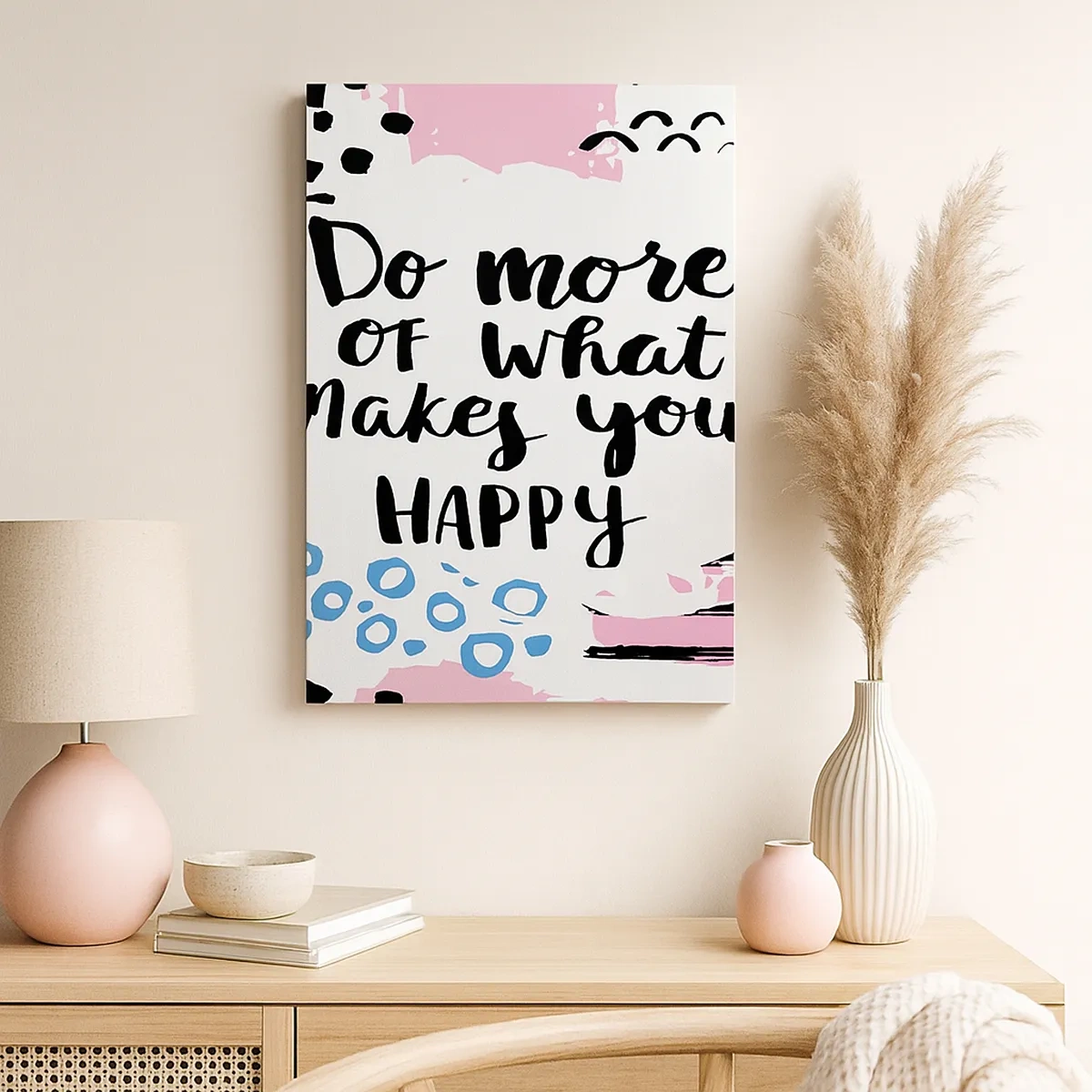 Cuadro sobre lienzo - Impresión de Imagen - Cartel con el lema 'Haz más de lo que te hace feliz' - 50x70cm - Cómo ser feliz - Decoración de pared moderna para salón y dormitorio ARTTOR