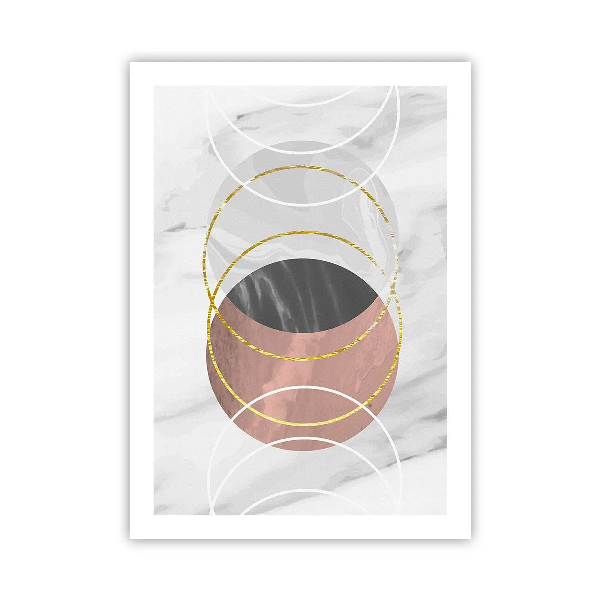 Póster - Composición abstracta con círculos y acentos dorados. - 50x70cm - Música de las esferas - Decoración de pared moderna para salón y dormitorio ARTTOR