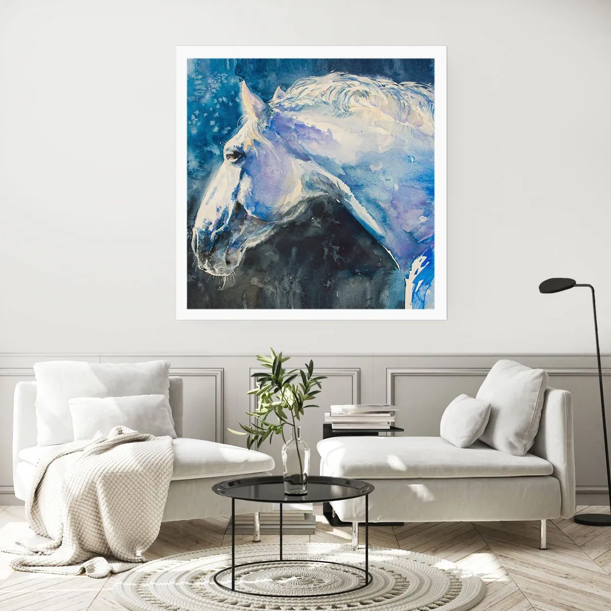 Póster - Retrato en un resplandor azul - 60x60 cm