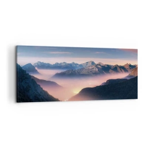 Cuadro sobre lienzo - Impresión de Imagen - Un paisaje de montaña con un valle lleno de niebla. - 120x50cm - Luz en los valles - Decoración de pared moderna para salón y dormitorio ARTTOR