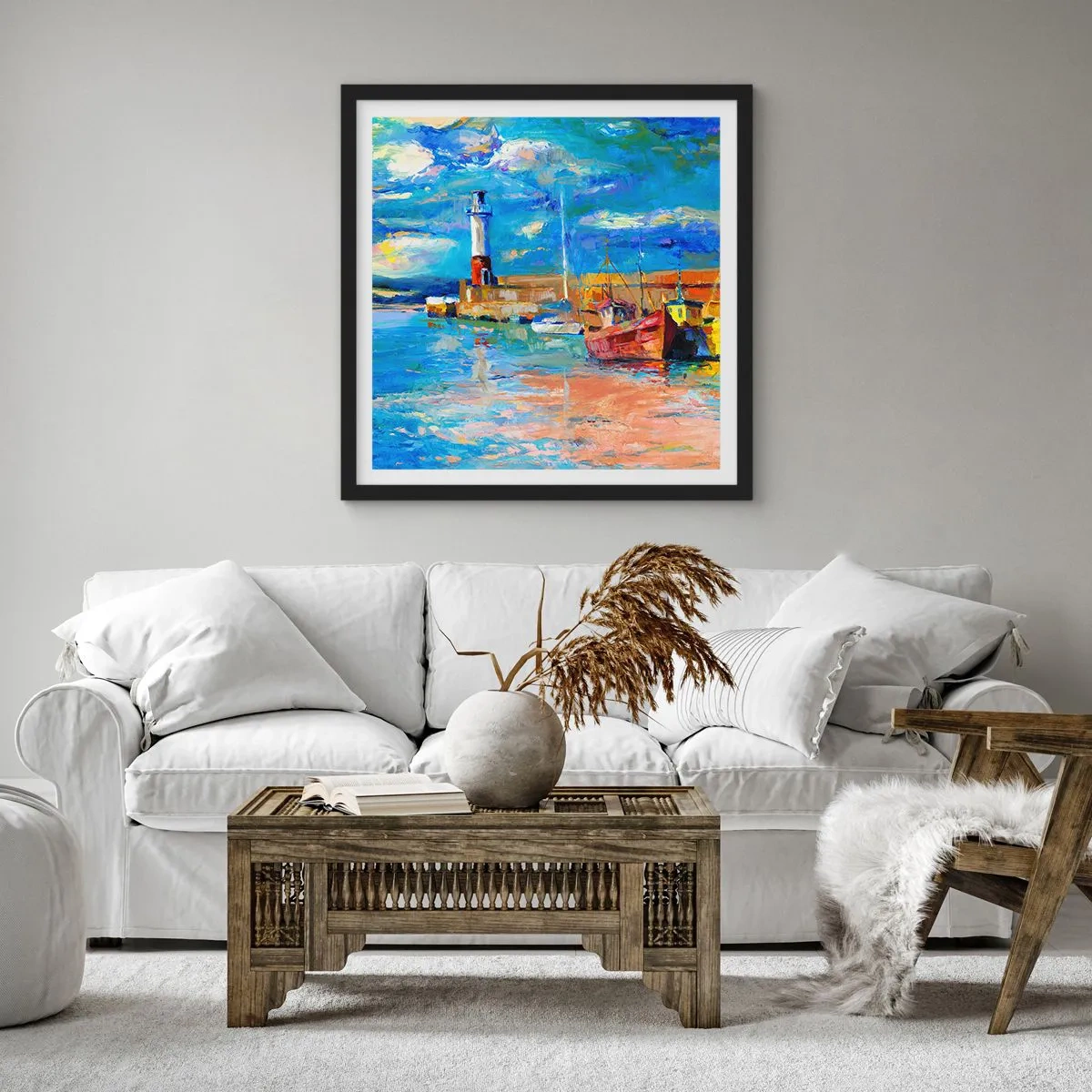 Póster en marco negro - Tarde en la bahía del arco iris - 30x30 cm