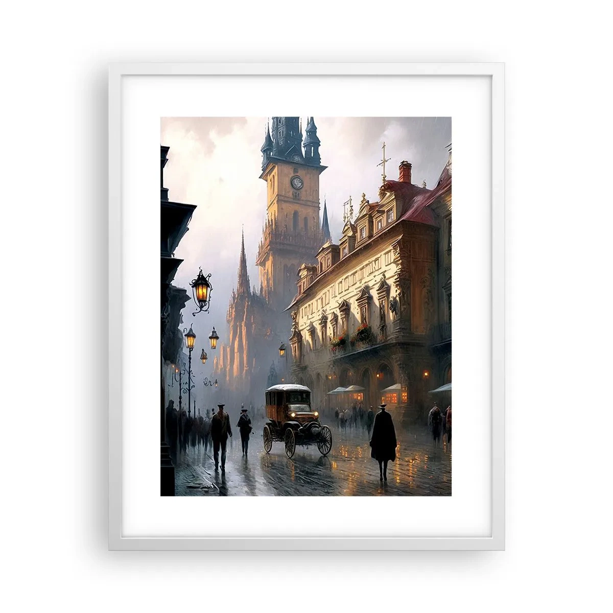 Póster en marco blanco - La magia de una noche de Praga - 40x50 cm
