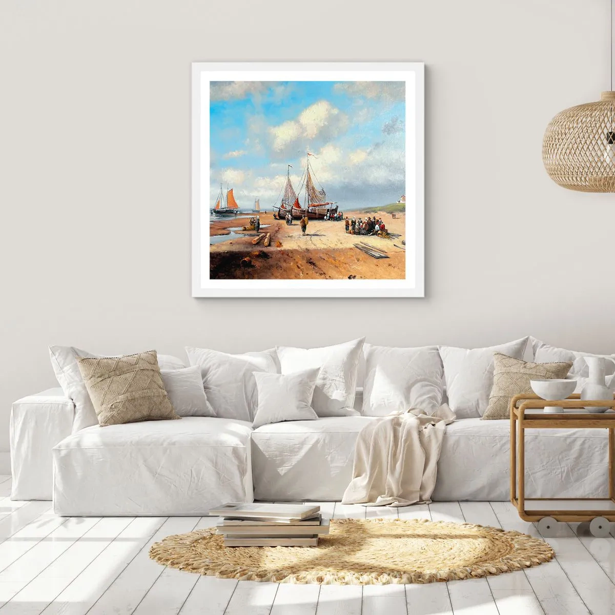 Póster en marco blanco - Después de una pesca exitosa - 40x40 cm