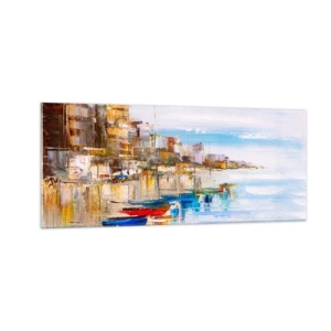 Cuadro sobre vidrio - Impresiones sobre Vidrio - Puerto urbano multicolor - 100x40 cm