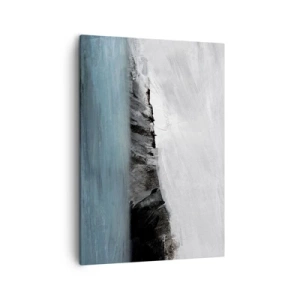 Cuadro sobre lienzo - Impresión de Imagen - Paisaje abstracto con agua y una orilla rocosa - 50x70cm - Agua - tierra: un choque de elementos - Decoración de pared moderna para salón y dormitorio ARTTOR