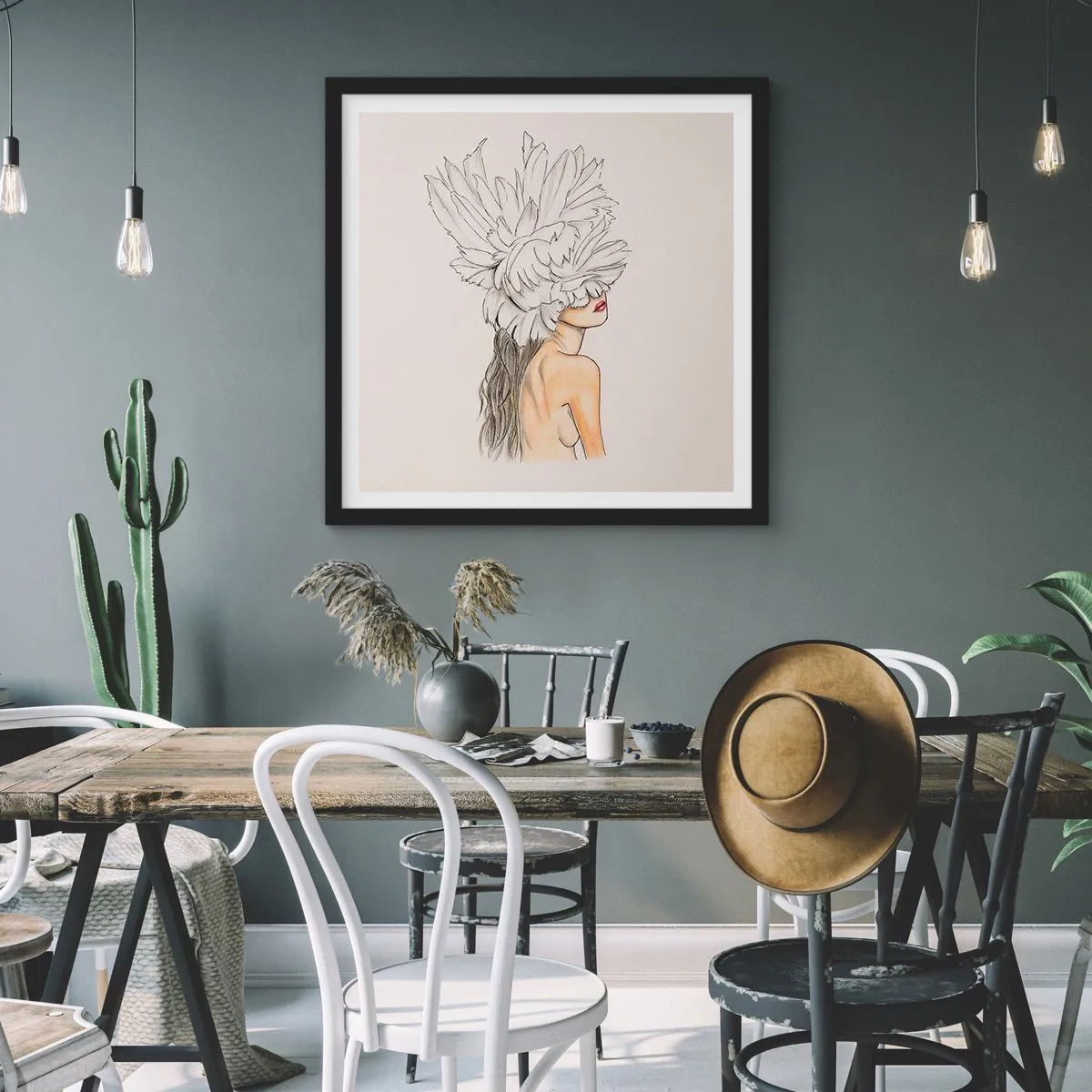 Póster en marco negro - Belleza coronada - 40x40 cm