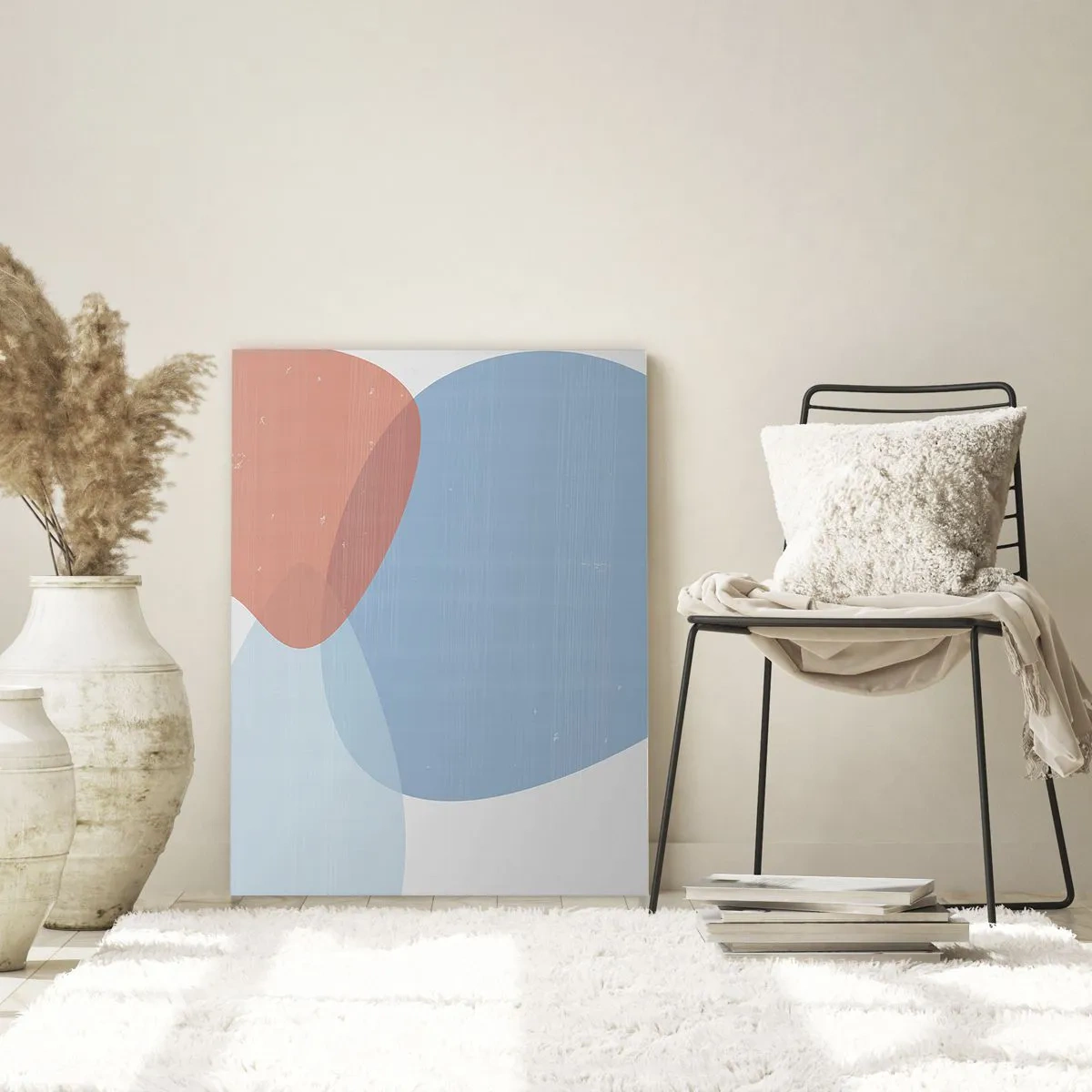 Cuadro sobre vidrio - Impresiones sobre Vidrio - Una composición abstracta en tonos pastel azul y rosa con formas orgánicas. - 70x100cm - Relaciones en colores pastel - Decoración de pared moderna para salón y dormitorio ARTTOR