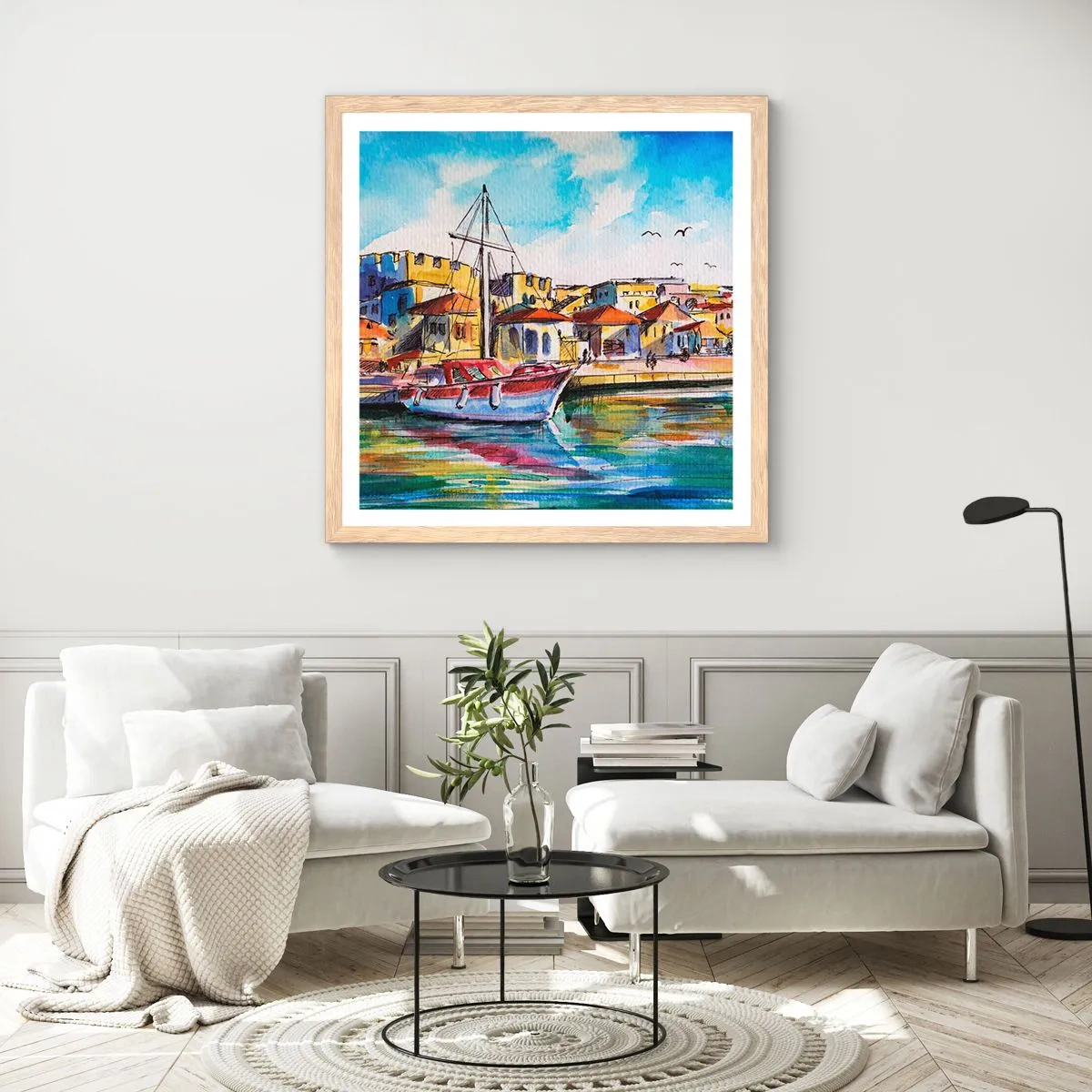 Póster en marco roble claro - Tarde de arco iris - 50x50 cm