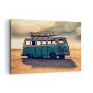 Cuadro sobre lienzo - Impresión de Imagen - Autobús retro contra una luz borrosa - 100x70cm - El fin de los ídolos del dinero y del trabajo - Decoración de pared moderna para salón y dormitorio ARTTOR