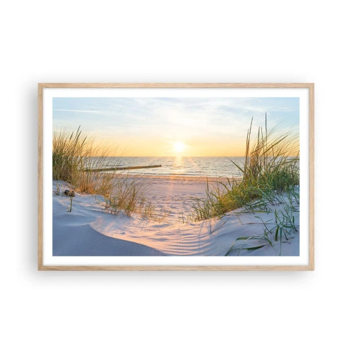 Póster en marco roble claro - El sonido del mar, el canto de los pájaros, una playa virgen entre las dunas... - 91x61 cm