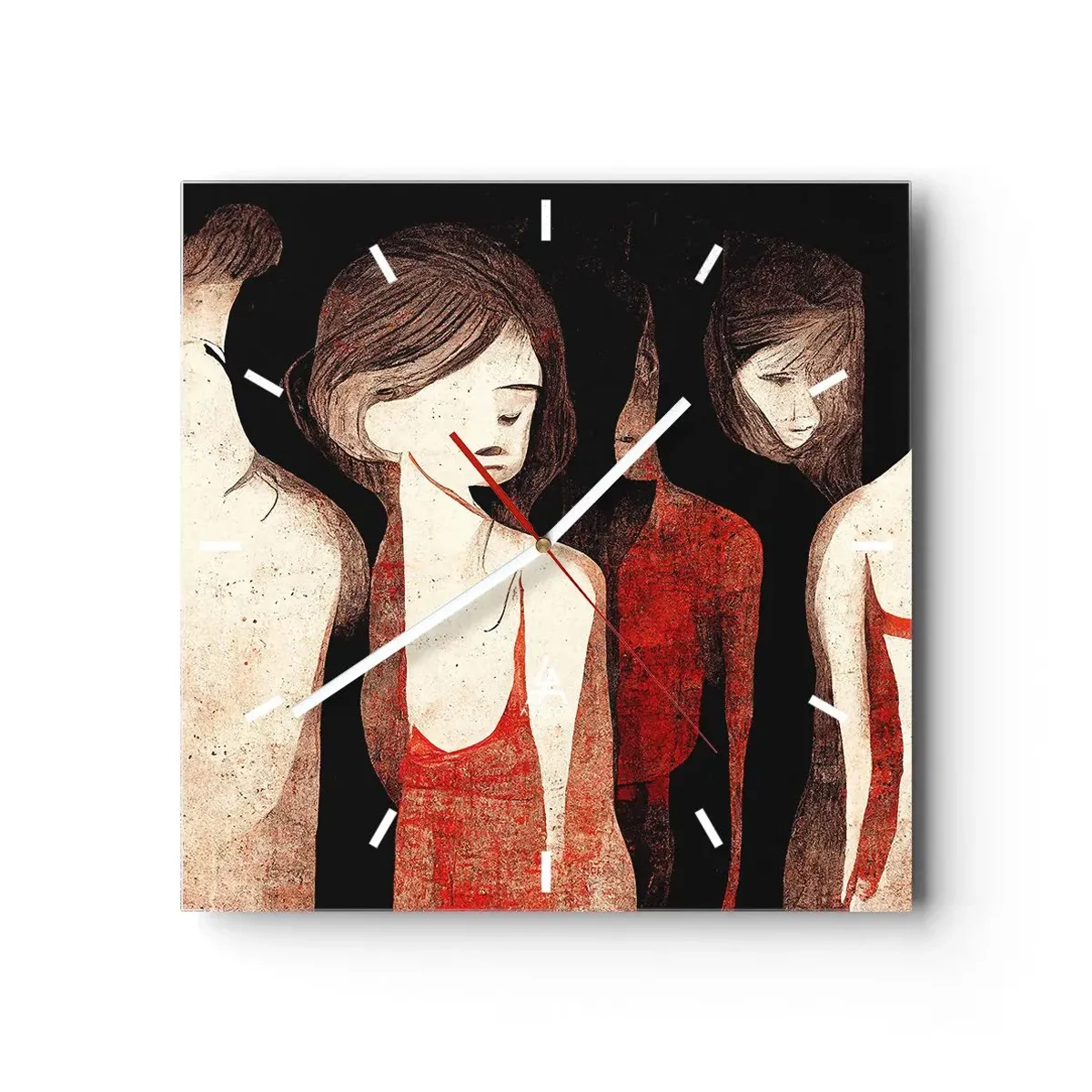 Reloj de pared - Reloj de vidrio - Figuras artísticas en una composición abstracta - 30x30cm - Madonnas de la oscuridad - Decoración de pared moderna para salón y dormitorio ARTTOR