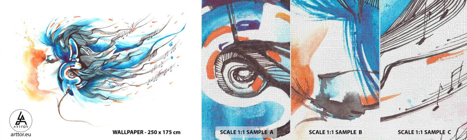 Muestra de fotomural Premium Canvas - Que suene la música - Abstracción, Mujer, Música - 100x30 cm