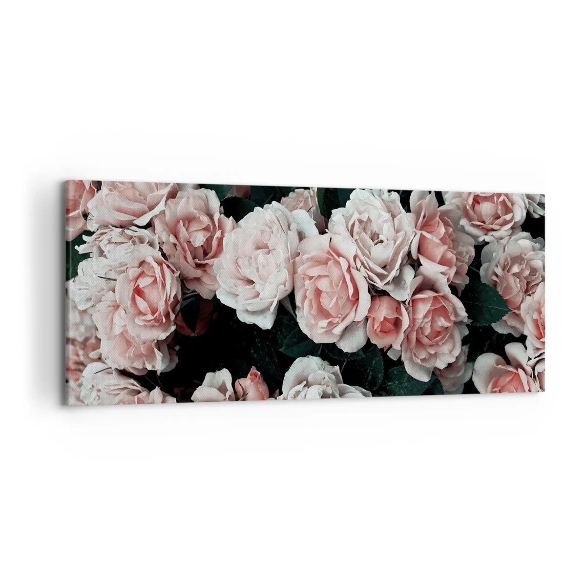 Cuadro sobre lienzo - Impresión de Imagen - Rosas rosadas sobre un fondo oscuro en una composición sutil. - 120x50cm - Conjunto de rosas - Decoración de pared moderna para salón y dormitorio ARTTOR
