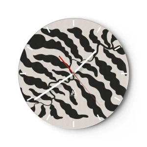 Reloj de pared - Reloj de vidrio - Formas orgánicas negras similares a hojas sobre un fondo claro - 30x30cm - La naturaleza de un cuadrado - Decoración de pared moderna para salón, cocina y dormitorio ARTTOR