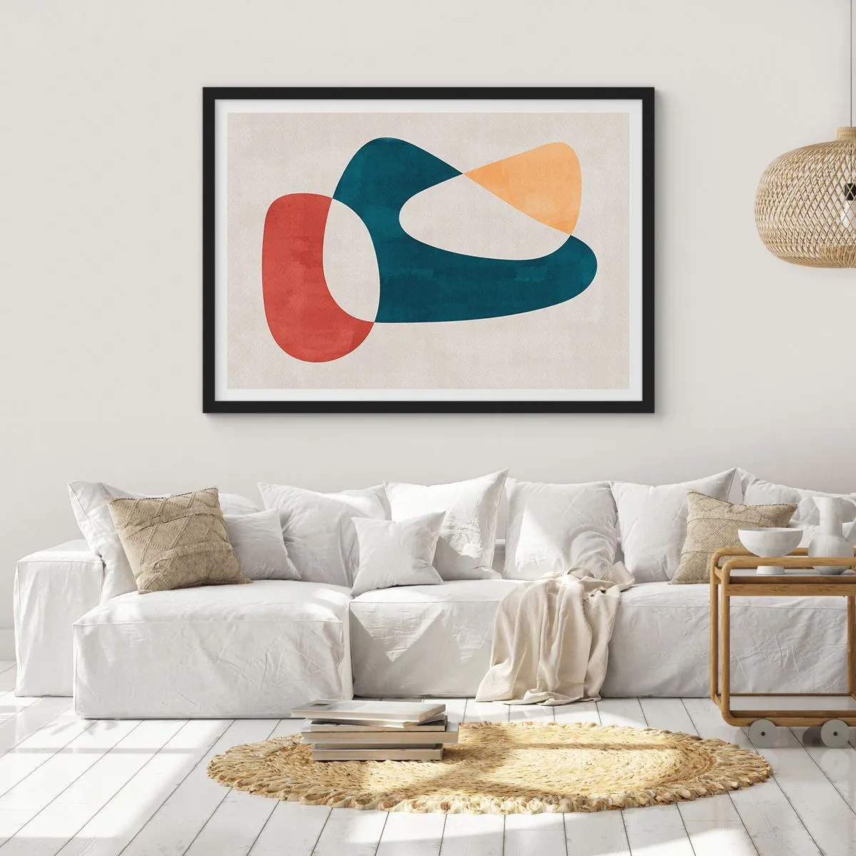 Póster en marco negro - Formas abstractas en colores armoniosos - 70x50cm - Influencias y metamorfosis - Decoración de pared moderna para salón y dormitorio ARTTOR