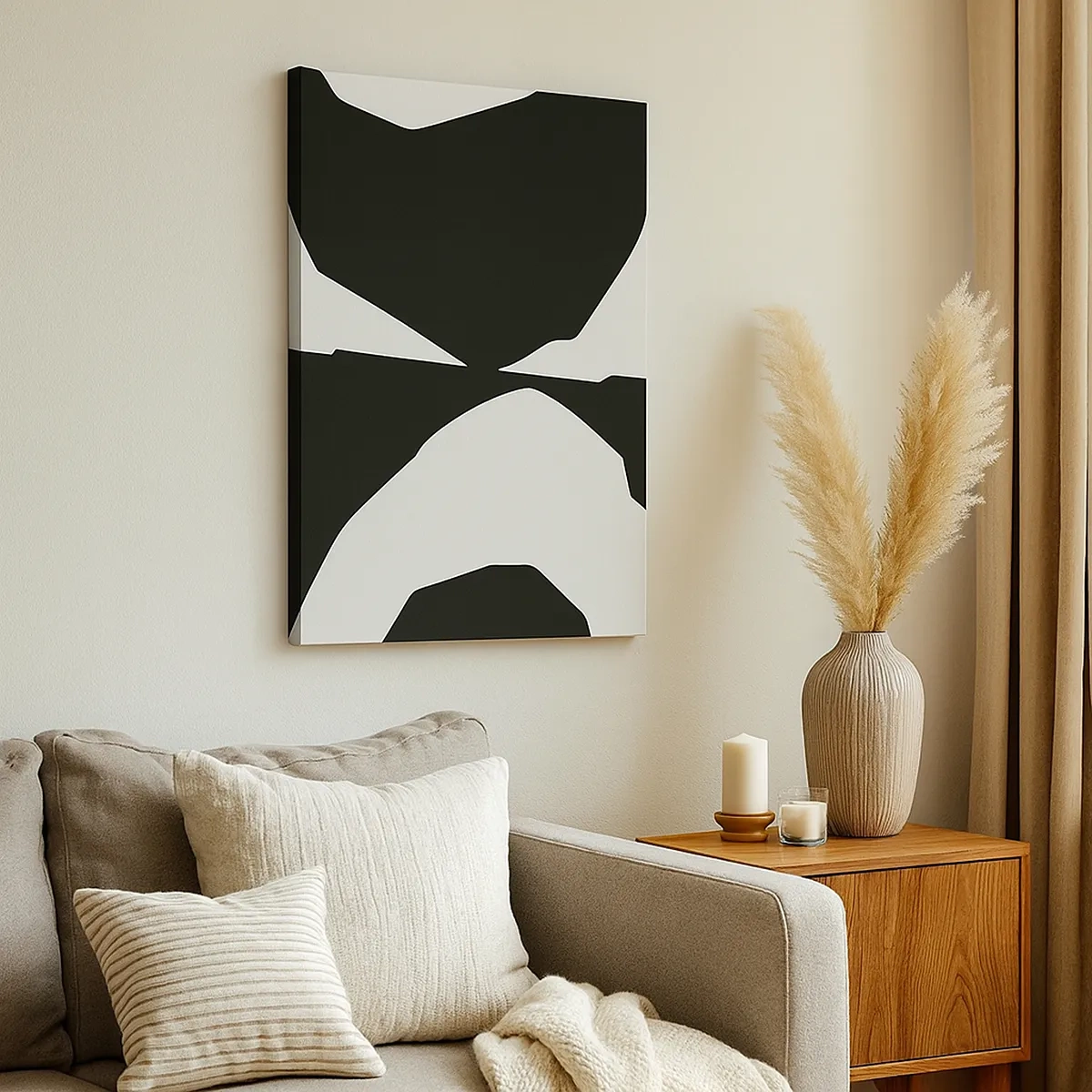 Cuadro sobre lienzo - Impresión de Imagen - Patrón de contraste abstracto en blanco y negro - 50x70cm - Positivo-negativo - Decoración de pared moderna para salón y dormitorio ARTTOR