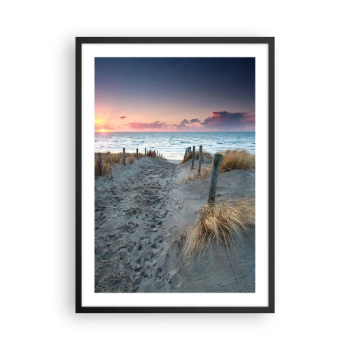 Póster en marco negro - Sendero de playa al atardecer con vista al mar - 50x70cm - Se derramó un arco iris de luminosidad.... - Decoración de pared moderna para salón y dormitorio ARTTOR