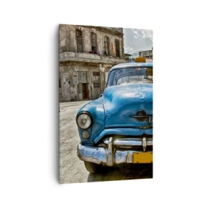 Cuadro sobre lienzo - Impresión de Imagen - Un viejo coche azul en la calle en estilo retro. - 80x120cm - Lo antiguo es hermoso - Decoración de pared moderna para salón y dormitorio ARTTOR