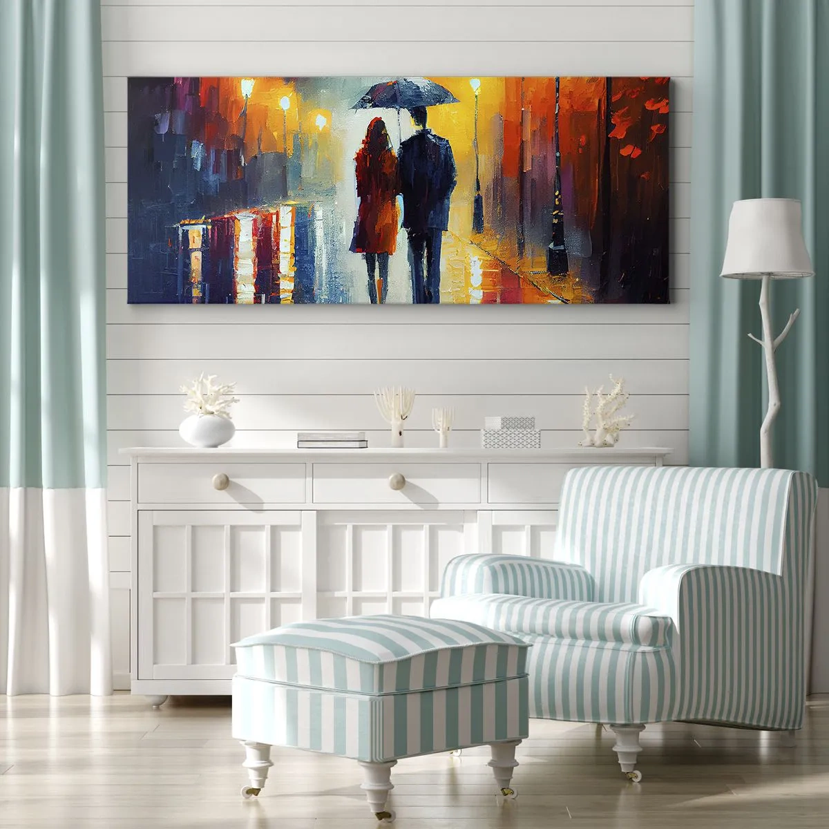 Cuadro sobre lienzo - Impresión de Imagen - Juntos en una noche llena de color - 100x40 cm