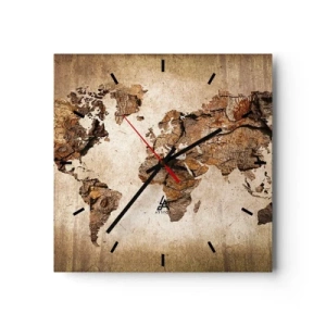 Reloj de pared - Reloj de vidrio - Un mapa del mundo en estilo rústico de madera. - 30x30cm - El descubrimiento del mundo - Decoración de pared moderna para salón y dormitorio ARTTOR