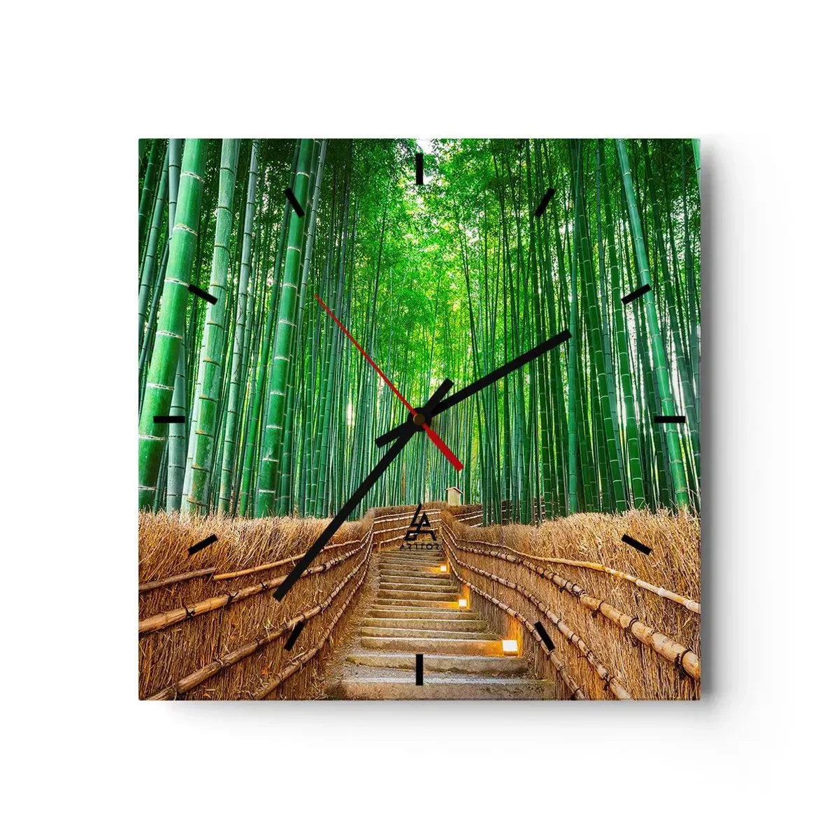 Reloj de pared - Reloj de vidrio - Un camino en un denso bosque de bambú. - 30x30cm - La esencia de la naturaleza asiática - Decoración de pared moderna para salón y dormitorio ARTTOR