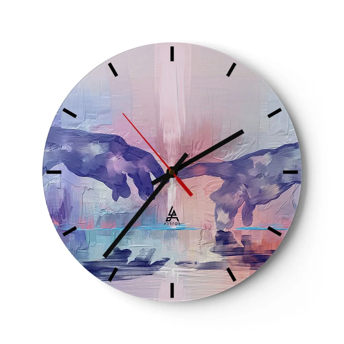 Reloj de pared - Reloj de vidrio - Dos manos en abstracción pastel inspiradas en el arte. - 30x30cm - Chispa divina de vida - Decoración de pared moderna para salón, cocina y dormitorio ARTTOR