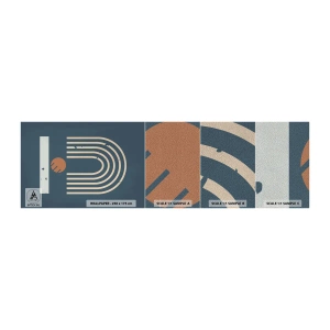 Muestra de fotomural Premium Sand - Geometría sobre azul marino - Abstracción, Pedazo, Gráficos - 100x30 cm