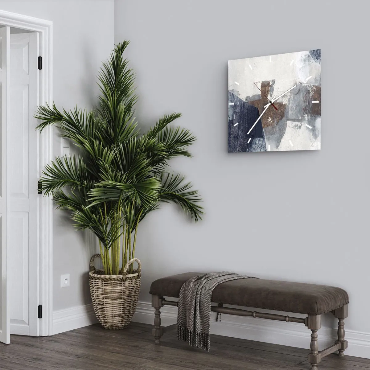 Reloj de pared - Reloj de vidrio - Formas azules y marrones - 40x40 cm