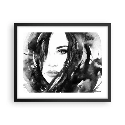 Póster en marco negro - Retrato de una dama en blanco y negro - 50x40 cm