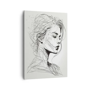 Cuadro sobre lienzo - Impresión de Imagen - Un delicado retrato de una mujer en un estilo gráfico minimalista. - 50x70cm - Retrato de ensueño - Decoración de pared moderna para salón y dormitorio ARTTOR