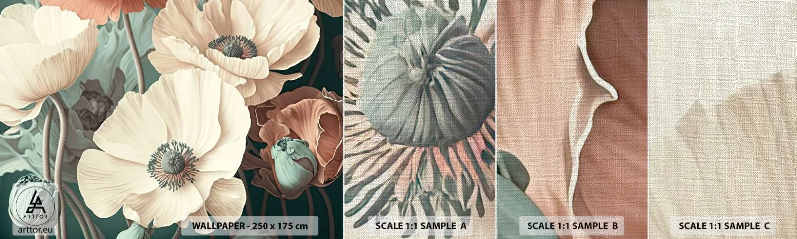 Muestra de fotomural Premium Canvas - Susurro de amapolas - flores, Plantas, Pastel - 100x30 cm