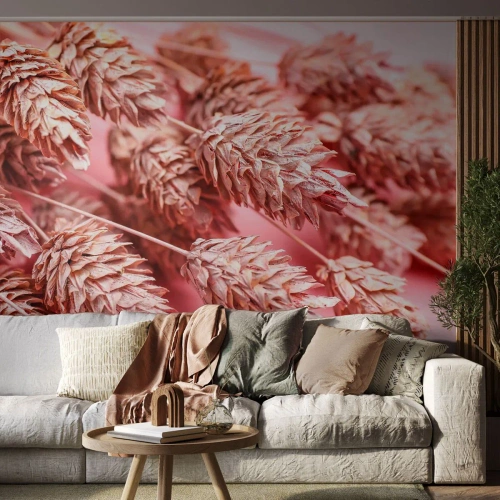 Fotomural Standard Eco - Primer plano de mazorcas de maíz rosadas sobre un fondo pastel - 100x70cm - Estructura floral en rosa - Decoración de pared moderna para salón y dormitorio ARTTOR