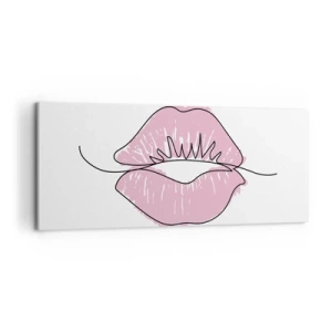 Cuadro sobre lienzo - Impresión de Imagen - Dibujo de labios minimalista en tono rosa. - 120x50cm - ¿Listo para un beso? - Decoración de pared moderna para salón y dormitorio ARTTOR