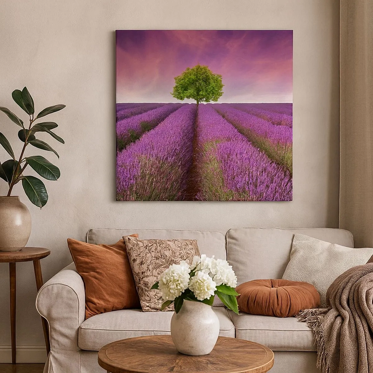 Cuadro sobre lienzo - Impresión de Imagen - En los campos de lavanda - 30x30 cm