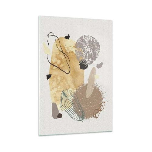 Cuadro sobre vidrio - Impresiones sobre Vidrio - Una composición de formas abstractas en beige y amarillo. - 70x100cm - Plumología aplicada - Decoración de pared moderna para salón y dormitorio ARTTOR